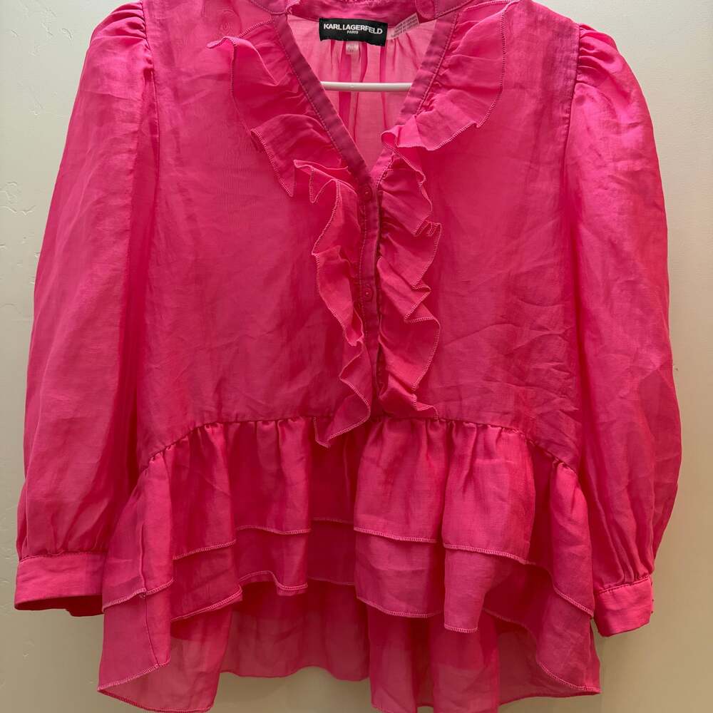 Karl Lagerfeld Paris Puff Sleeve Ruffle Blouse, Size Extra Small